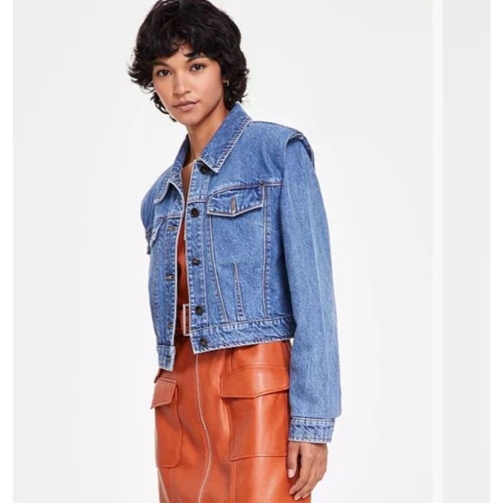 New avec les filles Cotton Denim Flange Shoulder Crop Jacket Size XS